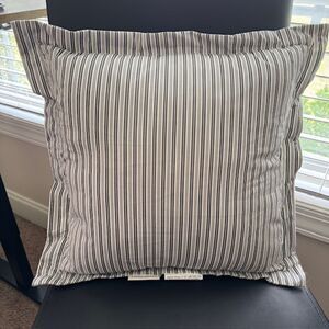 LAURA ASHLEY Striped Square Gray & White Throw Accent Pillow 100% Cotton 16X16